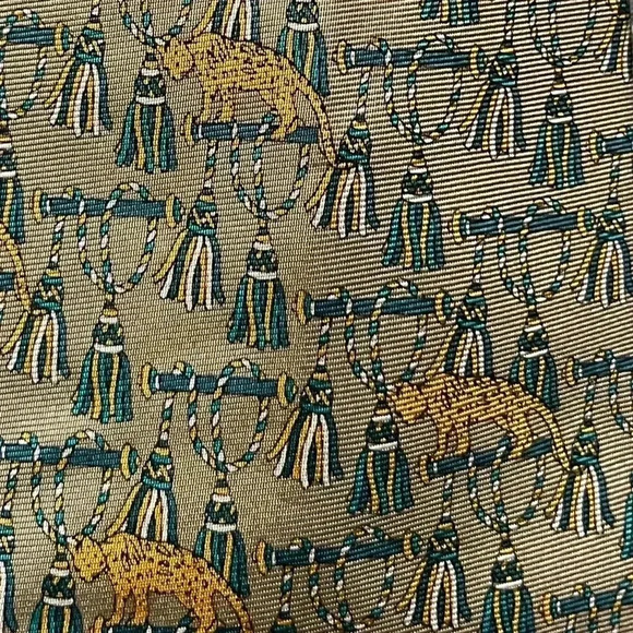 Salvatore Ferragamo Silk Gold Blue Tassel Cheetah Print 58” Men’s Necktie - Picture 2 of 6